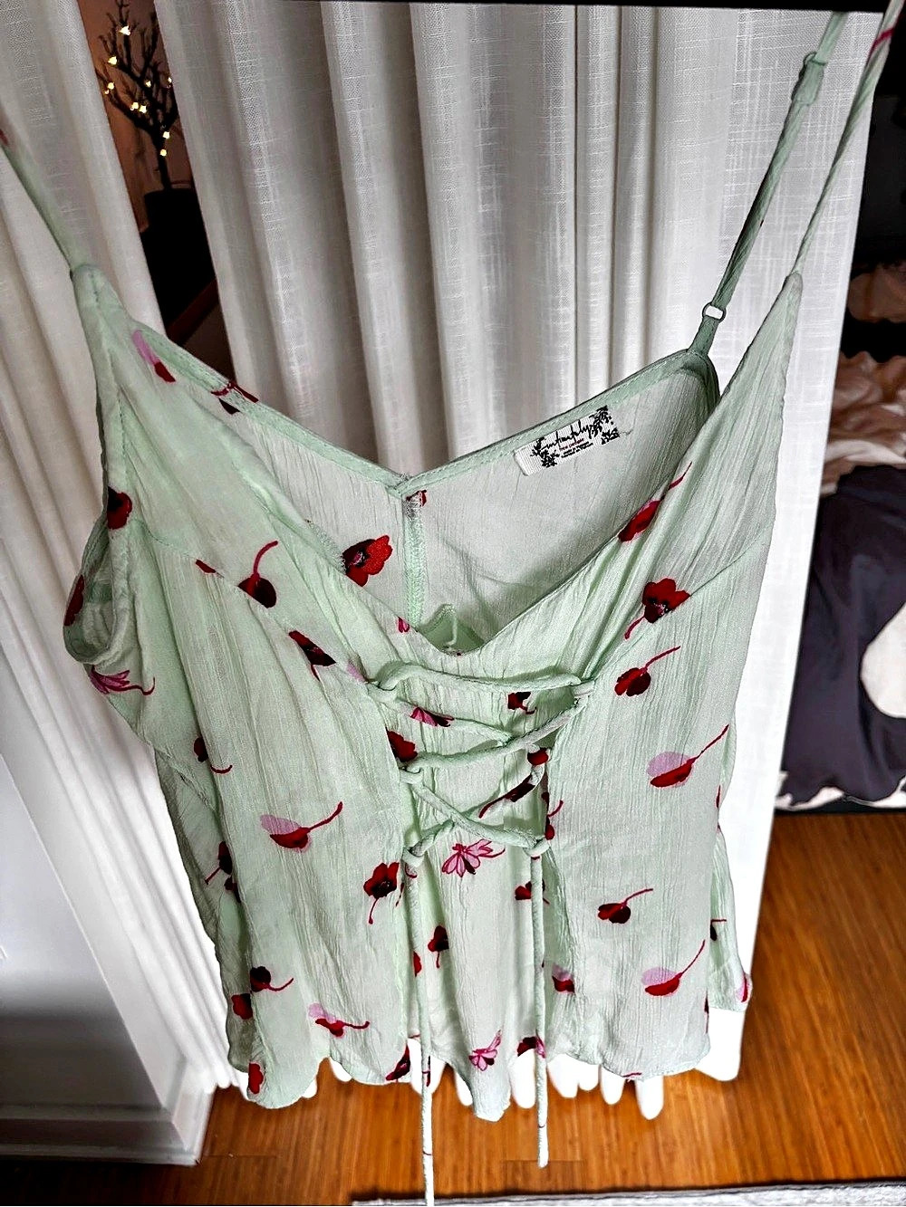 Free People Floral Cami in Mint Green & Red Like New. Size Medium.